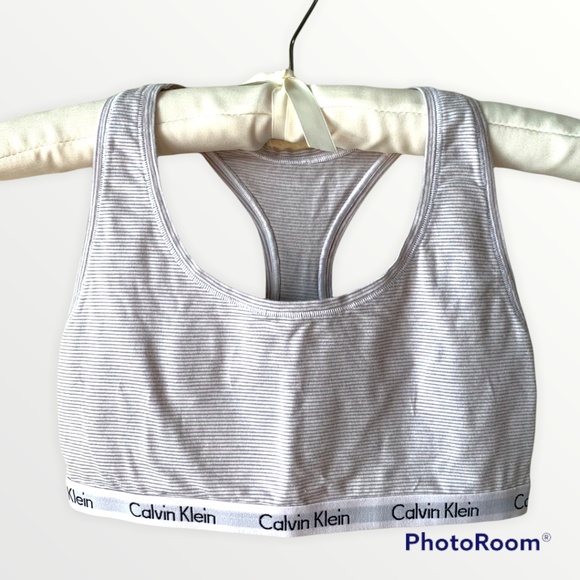 Calvin Klein Other - Calvin Klein Modern Cotton Bralette Gray White Stripe Logo Band Size Small